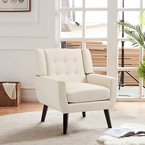 UIXE Accent Chair, Linen Upholstered Armchair, Tufted Small Living Room