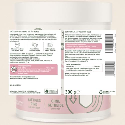 AniForte 4in1 Snack für Hunde 300g - Natürliche Rundumversorgung für Gelenke, Immunsystem, Verdauung, Fell & Haut, Magen & Darm, getreidefrei, bewährt mit Grünlippmuschelpulver, Inulin, Hagebutte