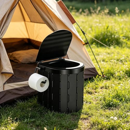 Portable Foldable Toilet with 12 Waste Bags & Solidifier Packs, Emergency Sanitation Toilet for Outdoor Camping Hiking Disaster Preparedness Construction Home Healthcare (Gray) - Image 3