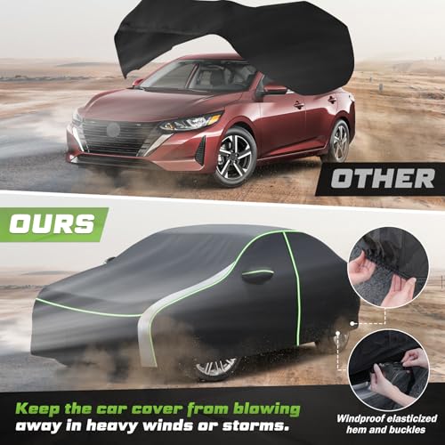 Image of Mixsuper Liner Car Cover for Nissan Sentra 2000-2026, 7 Layers Waterproof Car Cover Accessories for Sentra with Zipper Door, Windproof Straps, Reflective Strips, Anti-UV, All Weather