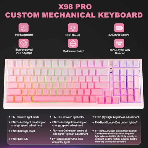 CC MALL X98 Wireless Mechanical Keyboard,Tri-Mode BT5.0/2.4GHz/USB-C Hot Swappable Custom Keyboard,Linear Switches,RGB Backlit Computer Gaming Keyboards for PC/Tablet - image 6