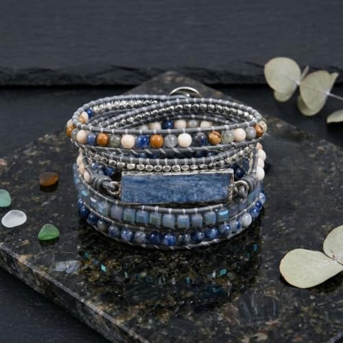 Image of YGLINE Boho Handmade Wrap Leather Tube Crystal Stone Bracelet for Women
