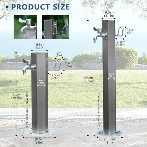 Colonna d'acqua autoportante con rubinetto per irrigazione da giardino, fontana decorativa, fontana per esterni, struttura resistente, facile da installare, ideale per terrazze e cortili