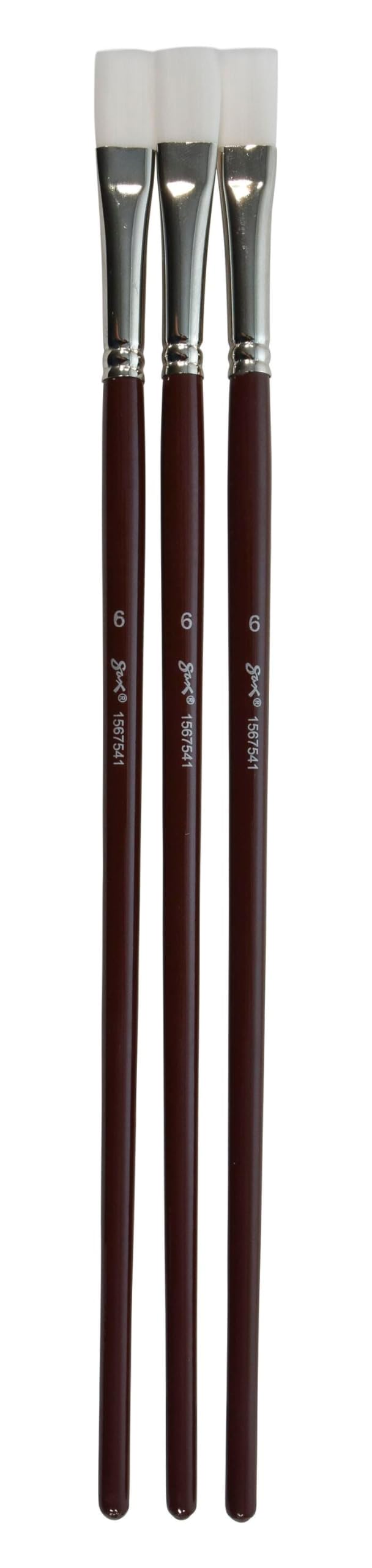 Sax Optimium White Taklon Brushes, Brights Type, Long Handle, Size 6, Pack of 3