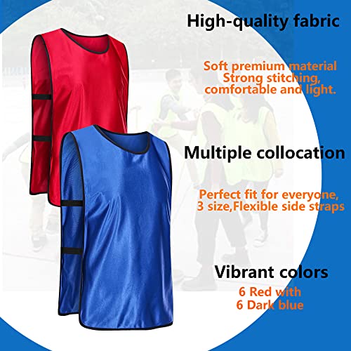 Sptehw 12 Pack Pinnies Scrimmage Vests Soccer Bibs Basketball Practice Jerseys Training Pennies For Kids Youth Adults（6Red+6Blue,Xl） #TOP3
