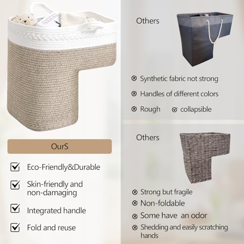 Image of Woven Stair Basket, Stair Baskets for Wooden Stairs, Carpeted Stairs Storage Basket with Handles, Staircase Baskets for Toys, Books, Brown, 15 inch L x 10 inch W x 15 inch H