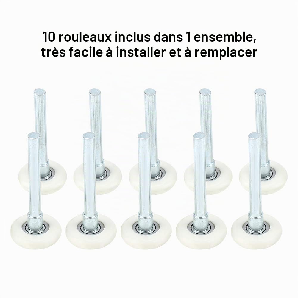 Queen.Y Rouleau de Porte à Ordures 10 Pièces Porte de Garage Porte de Garage en Nylon Rouleau de Remplacement Sectionnel Roulement de Roue 2 Pouces Outil de Remplacement de Tige