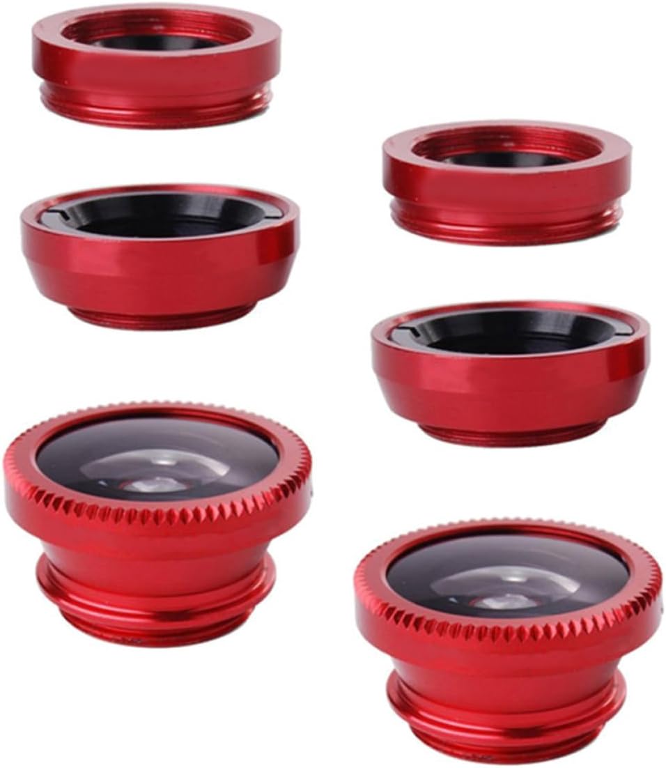 UKCOCO 2 Sets 3-in-1 Phone Camera Lens Kit with Fisheye, Wide Angle, and Macro Lenses, Red Lens with Black Clip, Compatible with Smartphones for Mobile Photography and Video Accessories