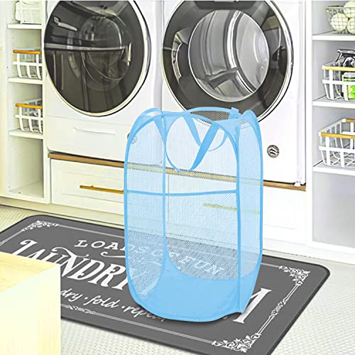 Image of BATTOO Deluxe Strong Mesh Pop up Laundry Hamper Basket with Side Pocket Foldable Hamper for Laundry Room, Bathroom, Kids Room, College Dorm or Travel Light Blue