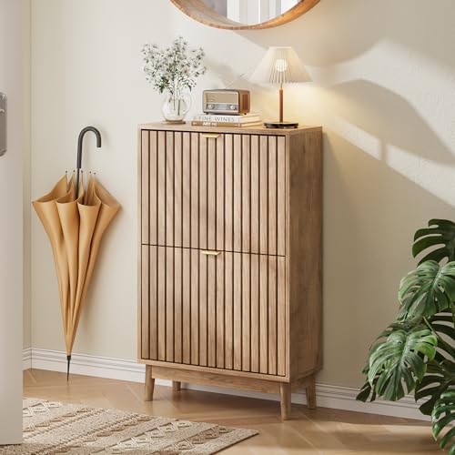 Morwdxef Shoe Cabinet, Shoe Storage Cabinet for Entryway with 2 Slatted Flip Drawers, Narrow Shoe Organizers for Entryway, Foyer, Hallway by Morwdxef - Used condition - CA$77.99