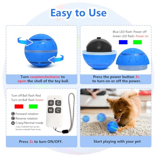 Interactive Dog Ball Toy, Peppy Pet Ball for Dogs, Dog Ball with Remote Control LED Lights, Automatic Moving Dog Ball, Active Rolling Dog Interactive Toys for Small Medium Large Dogs, Blue Interactive Dog Ball Toy, Peppy Pet Ball for Dogs, Dog Ball with Remote Control LED Lights, Automatic Moving Dog Ball, Active Rolling Dog Interactive Toys for Small Medium Large Dogs, Blue