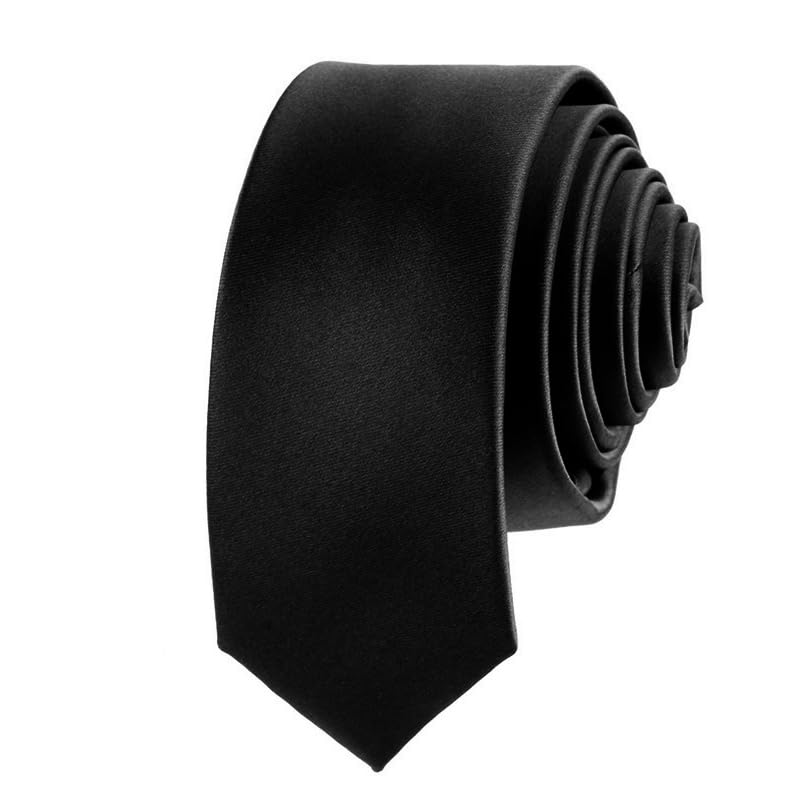 Gravata de cetim de cor sólida de 5 cm para homens, Preto