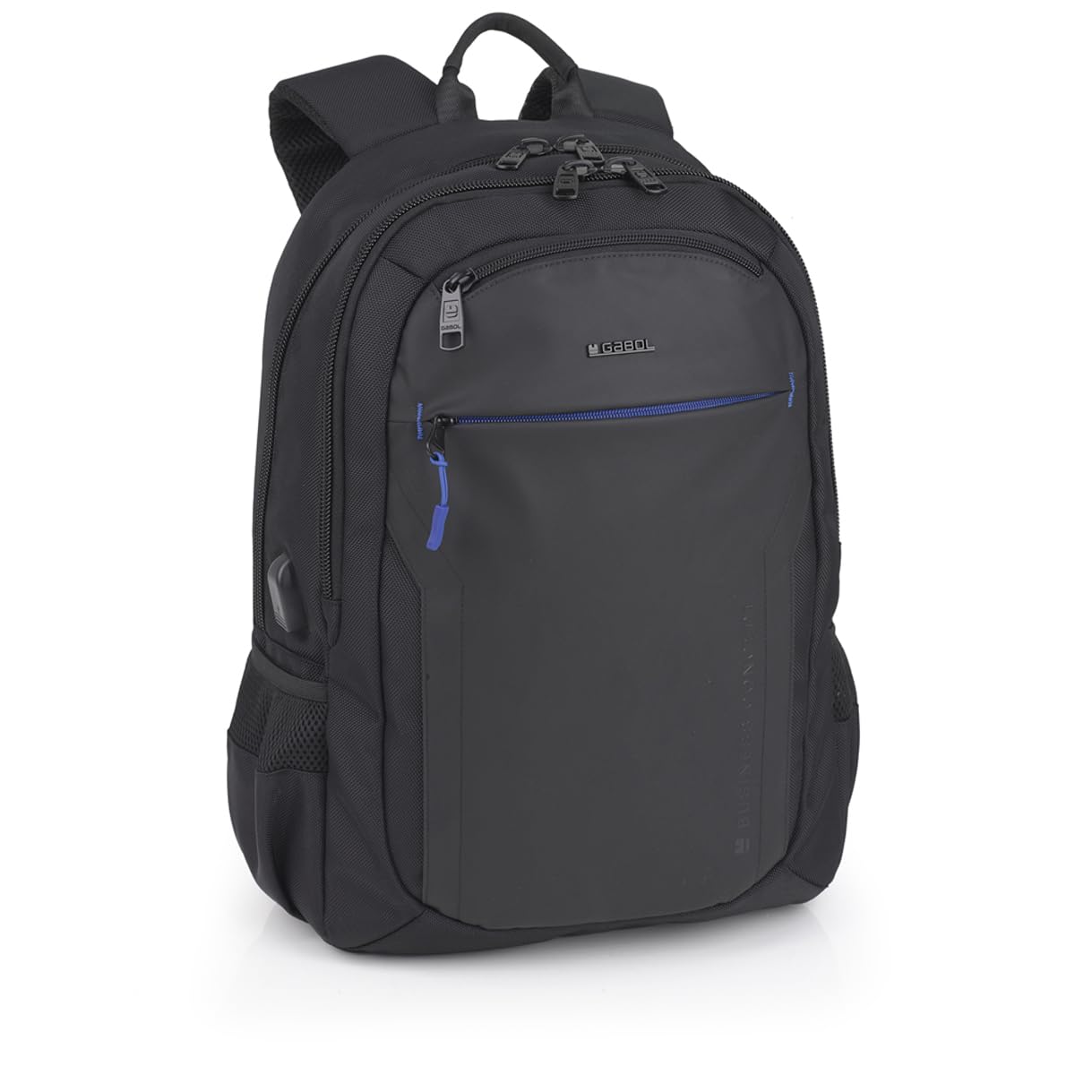 Gabol - Mochila Impermeable para Portátil 15,6" Pixel 34x46x17 cm - Capacidad 24L - 2 Compartimentos, Acople a Maleta y Conector USB - Diseño Español en Poliéster Resinado y Libre de PVC - Negro