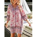 TEMOFON-Womens-Boho-Dress-Summer-Mini-Floral-34-Long-Sleeve-V-Neck-Flowy-Loose-Casual-Beach-Dresses