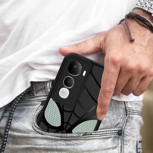 Image of Stylish Spider Back Case Cover Compatible for Vivo Y400 5G | Spidey Face Mask Case | Soft Silicone | Camera & Full Body Protection | Shock Proof | (Black)