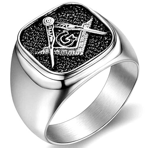 Jude Jewelers Stainless Steel Silver Gold Two Tone Signet Style Masonic Freemason Ring (Silver 10)