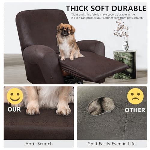 Image of ANARACHON Leather Look Recliner Chair Covers Stay in Place 4-Piece Recliner Slipcovers for Reclining Chair Furniture Protector Spandex Fabric Washable (X-Large, Chocolate)