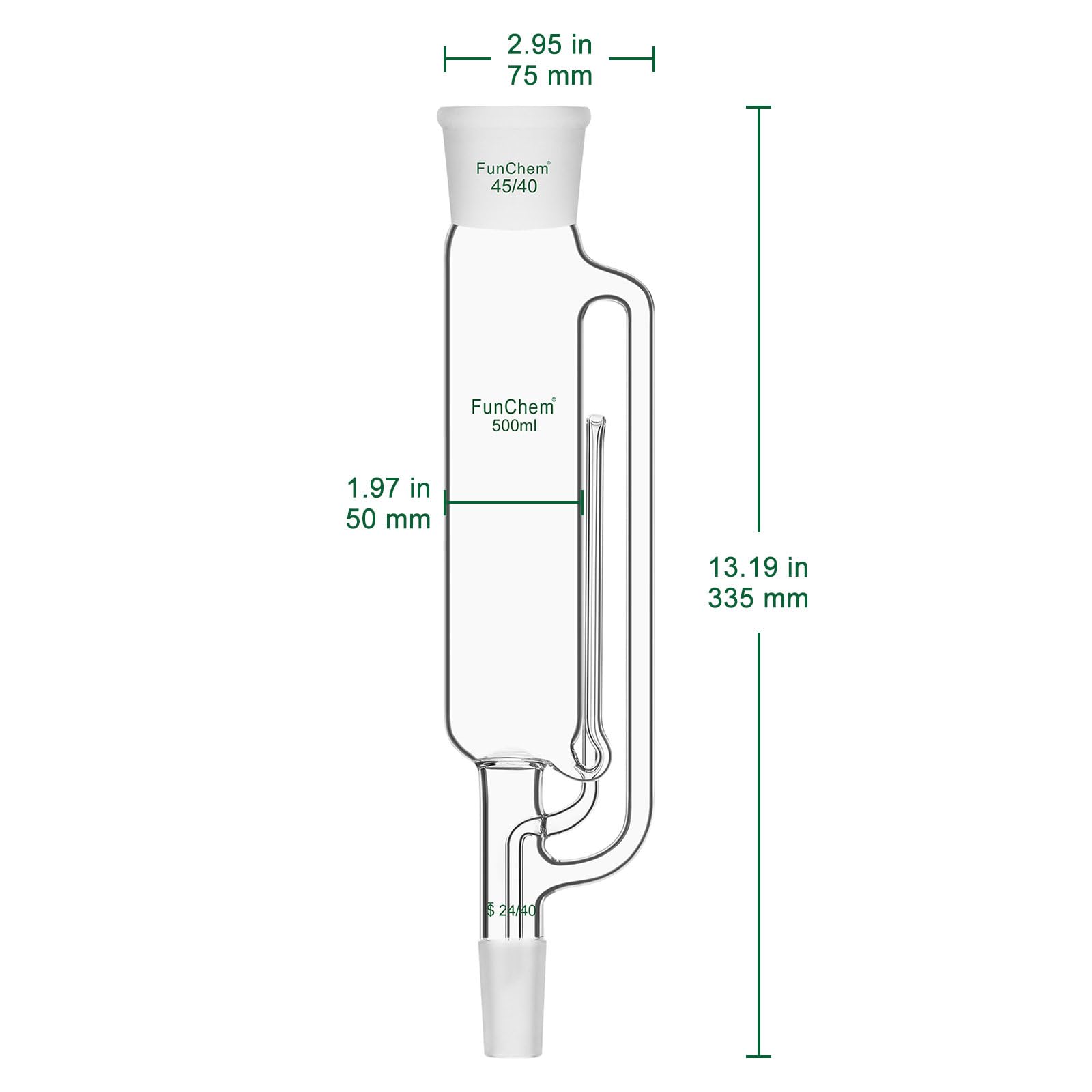 FunChem Estrattore Soxhlet, Apparecchio Soxhlet in Vetro Borosilicato A Parete Spessa con Giunti Standard Ground 45/40 E 24/40 per Riflusso Ed Estrazione in Laboratorio