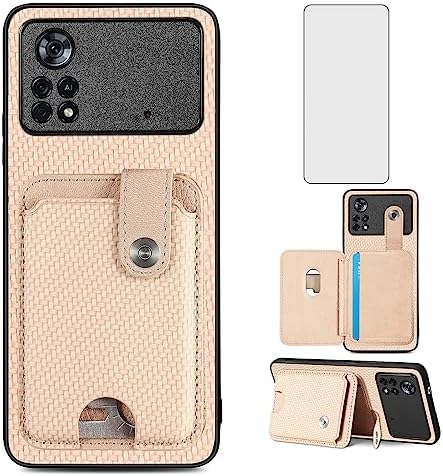 Asuwish Cover per Xiaomi Poco M4 Pro 4G con Pellicola Vetro Temperato Supporto Regolabile Pelle Portacarte Portafoglio Custodia per PocoM4 M4Pro Cellulare Phone Case Viola