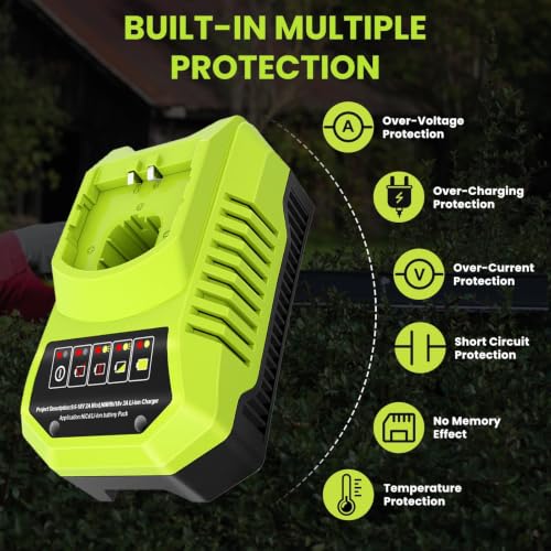 Image of Reoben 2PACK 8.0Ah Replacement for Ryobi 18V Battery and P117 Charger Combo | Compatible with Ryobi Lithium Battery and Charger 18 Volt P102 P103 P104 P107 P108 P109 Cordless Power Tools (Green-3P)