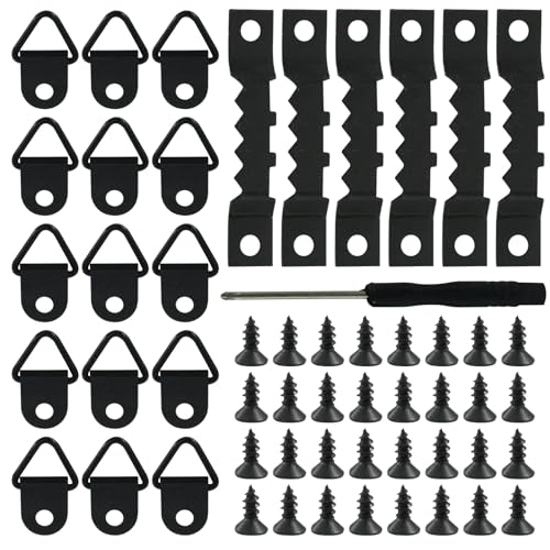 Image of Hordion Picture Hanging Kit, 50 Pcs Sawtooth Picture Hangers, 50pcs Triangle D-Ring Hangers, 150pcs Screws and 1 Pcs Screwdriver for Hanging Canvas Paintings Photos Frames Artworks Crafts