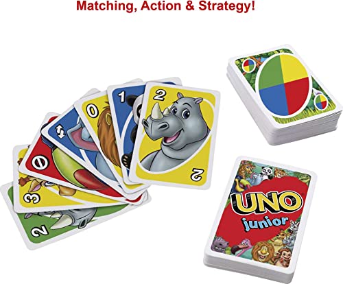 ​Uno Junior Card Game For Kids With Simple Rules, Levels Of Play And Animal Matching For 2-4 Players #TOP3