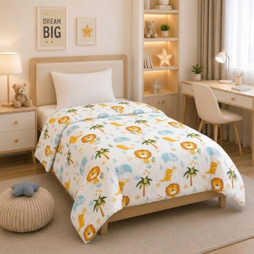 Image of Filymore Single Bed Cartoon Printed Blankets for Kids | Dohar for Kid Boys & Girls | Glace Cotton Soft Children Comforters | Summer & Winter Blankets (60x90 Inches) (Lion White)