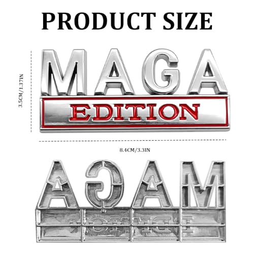 Image of MAGA Edition Car Emblem, Car Decals, 3D Raised Letter Metal Fender Badge Stickers, Auto Exterior Decoration Strong Adhesive Tailgate Trunk Stickers Fit for Vehicle Truck SUV (Silver & Red)