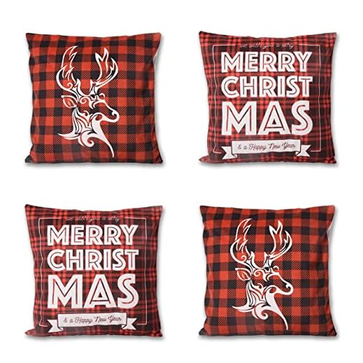LFGUD Christmas Throw Pillow Covers 18×18 Set of 4 Throw Cushion Case Ultra-Soft Plush Fabric Pillowcases Farmhouse Pillow Case for Sofa Couch Xmas Decorations Reindeer(Pillow Inserts Not Included)