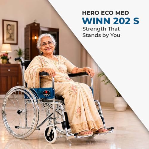 Image of Hero Ecomed Winn 202 S | Manual Wheelchair | Chrome Plated Strong MS Frame | Foldable Wheelchair | Detachable Footrest | Wheelchair For Patients & Elderly | 100 kg Capacity