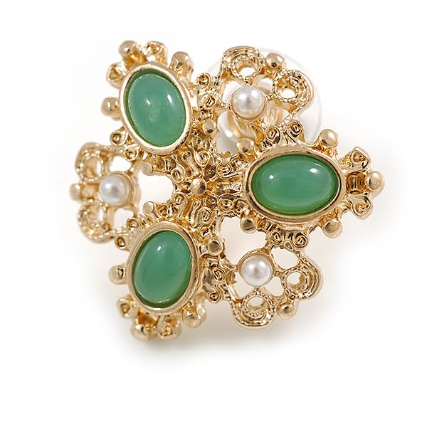 Pendientes de perlas victorianas blancas de 25 mm estilo retro dorado 5