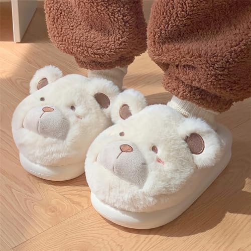 Winter home warm Baotou cotton slippers girl heart cute plush bear soft bottom slippers.4