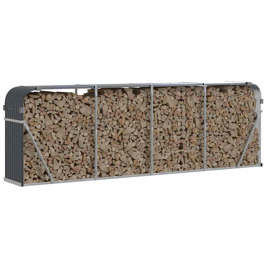 Kaminholzunterstand Anthrazit 300 x 45 x 100 cm, verzinkter Stahl, 2 Haken, Kaminholzregal für Brennholz Lagerung im Garten, wetterfest und belüftet