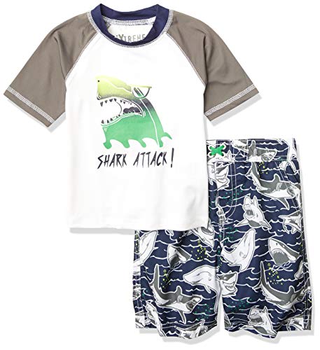 iXtreme Boys' Toddler Printed Two Piece Rashguard Sets, Navy, 4T