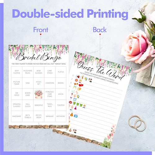 Image of Bridal Shower Game Set, 4 Fun Games & Activities - Bingo Game /Would She Rather /He Said, She Said /Guess The Word for 30 Guests, All-in-one Set Wedding Party Supplies
