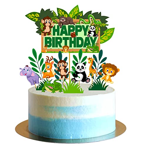 Image of Party Propz Jungle Theme Cake Topper - 15 Pcs, Jungle Theme Cake Topper Animals | Animal Cake Toppers For Cake Decoration For Kids | Jungle Theme Cake Toppers For Cake Decoration