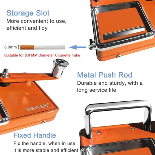 Image of Cigarette Rolling Machine, with Storage Groove, Manual Dual-Track Upgrade Cigarette Machines, Suitable for 8.0 MM Diameter Size Cigarettes (80-100MM Lengths), Orange