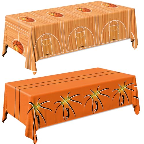 Image of Basketball Party Decorations 2PCS Basketball Plastic Tablecloths Disposable Rectangle Sport Theme Table Covers for Birthday Sports Party Decorations