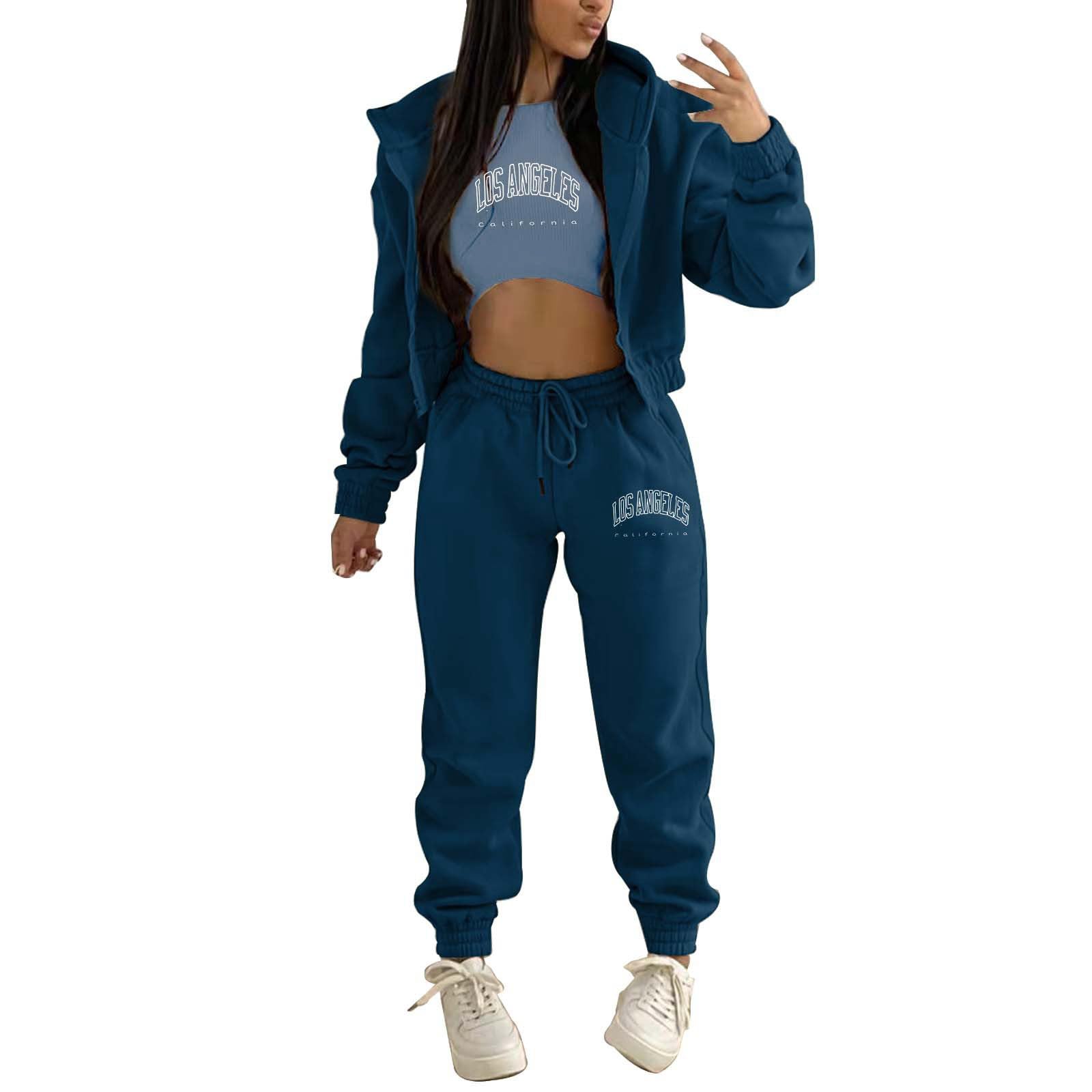 Jogginganzug Damen - Baumwolle Zweiteiler Trainingsanzug Rundhalsausschnitt Einfarbig Damen Jogginganzüge Lässig Tracksuit Mit Tasche Gym Freizeitanzug Casual Solide Sweatershirt Pullover