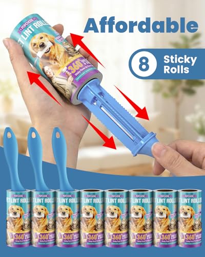 Image of POPCHOSE Lint Roller for Pet Hair Extra Sticky, 720 Sheets with 3 Handles