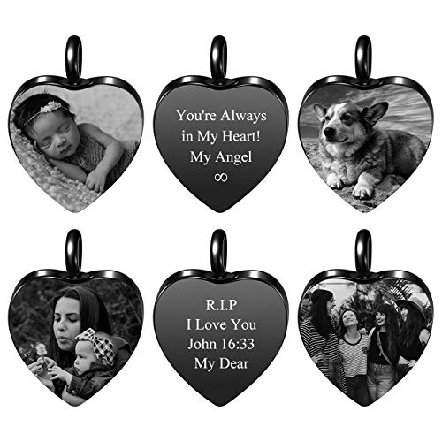 AllerPierce Personalized Photo Cremation Urn Necklace for Ashes Custom Picture Heart Locket Necklace Keepsake Cremation Jewelry Memorial Pendant Ashes Necklaces for Women Men Pets3