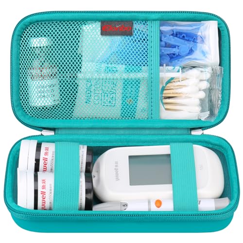 Image of Elonbo Diabetic Supplies Travel Case for Glucose Meter Diabetes Testing Kit | Portable Diabetes Testing Kit Storage Organizer Bag, Glucose Meter Insulin Pen Carrying Case for Test Strips Lancets, Green+
