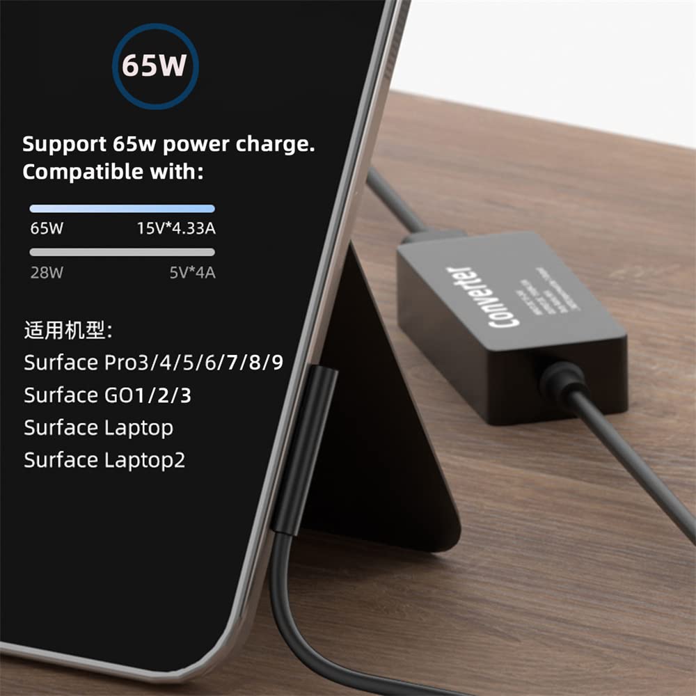 Cablecc 65W 20V 15V-24V DC 4.5x3.0mm Jack to Surface Pro3 Pro4 Pro5 Pro6 Pro7 Pro8 Pro9 Book Pro Charge Cable - Image 2