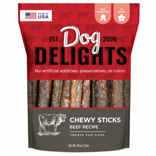 Premium Dog Treats Dog Delights Chewy Beef Sticks Net Weight 44 Oz