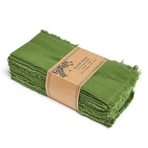 ACCENTHOME Olive Green Cotton Linen Napkin Set of...