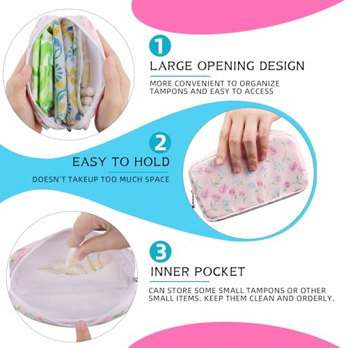 Image of Period Bag for Teen Girls, Lightweight Sanitary Napkin Storage Bag Tampon Holder for Purse Menstrual Pad Pouches First Period Gift (Flowers)