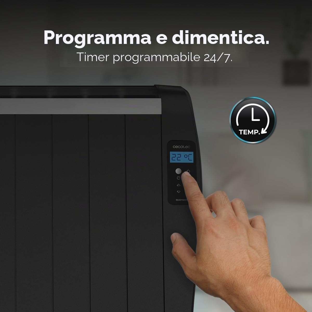 Cecotec Radiatore Emittente Termico 10 Elementi con Telecomando ReadyWarm 2100 Thermal Black. 1500W, Display LCD, Timer Programmabile, Selezione Temperatura, Massima Sicurezza, Copertura 20m²