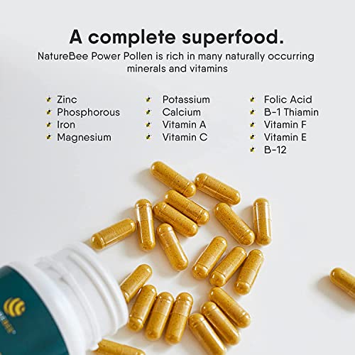 NatureBee Power Pollen 200 x 500mg Caps (Pack of 2) | Energy, Immune, and Cognitive Support | Potentiated Bee Pollen | Natural Superfood | 6 Month Supply - Image 4