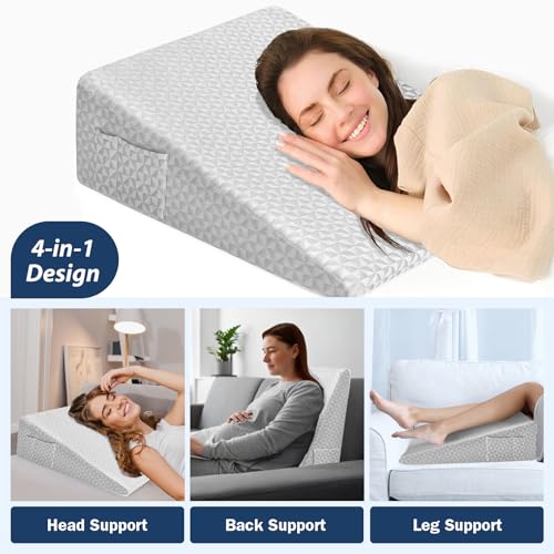 Image of Wedge Pillow for Sleep Apnea, 12 inch Memory Foam Bed Wedge After Surgery | Dual-Layer Foam with a High-Density Base Provides Stable Support, Resists Flattening, and Stays Secure with a Non-Slip Bottom