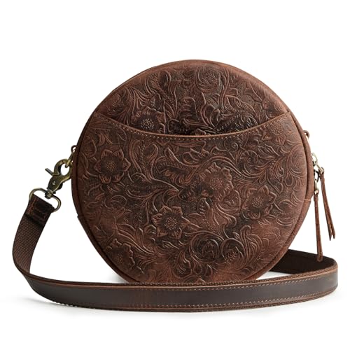 S-ZONE Leather Crossbody Bags for Women Trendy Circle Cross Body Shoulder Bag Designer Round Purses
